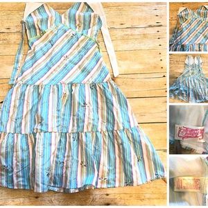 Stripe Shirred Back Halter Tier Skirt Summer Dress